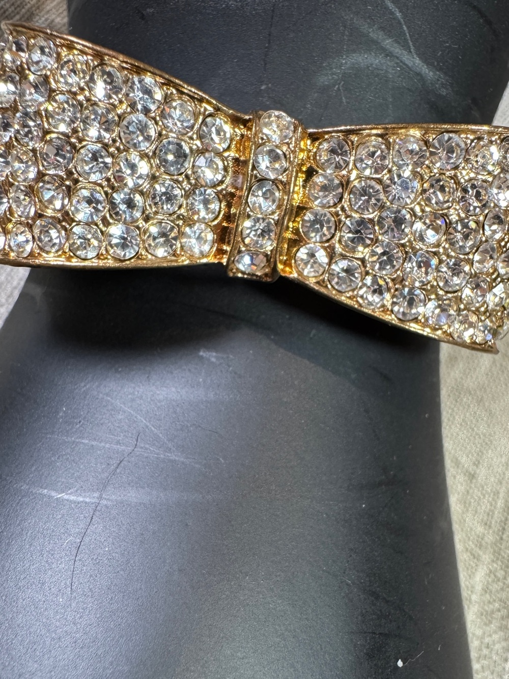 Ali Khan Gold Crystal Bow Leather Bracelet